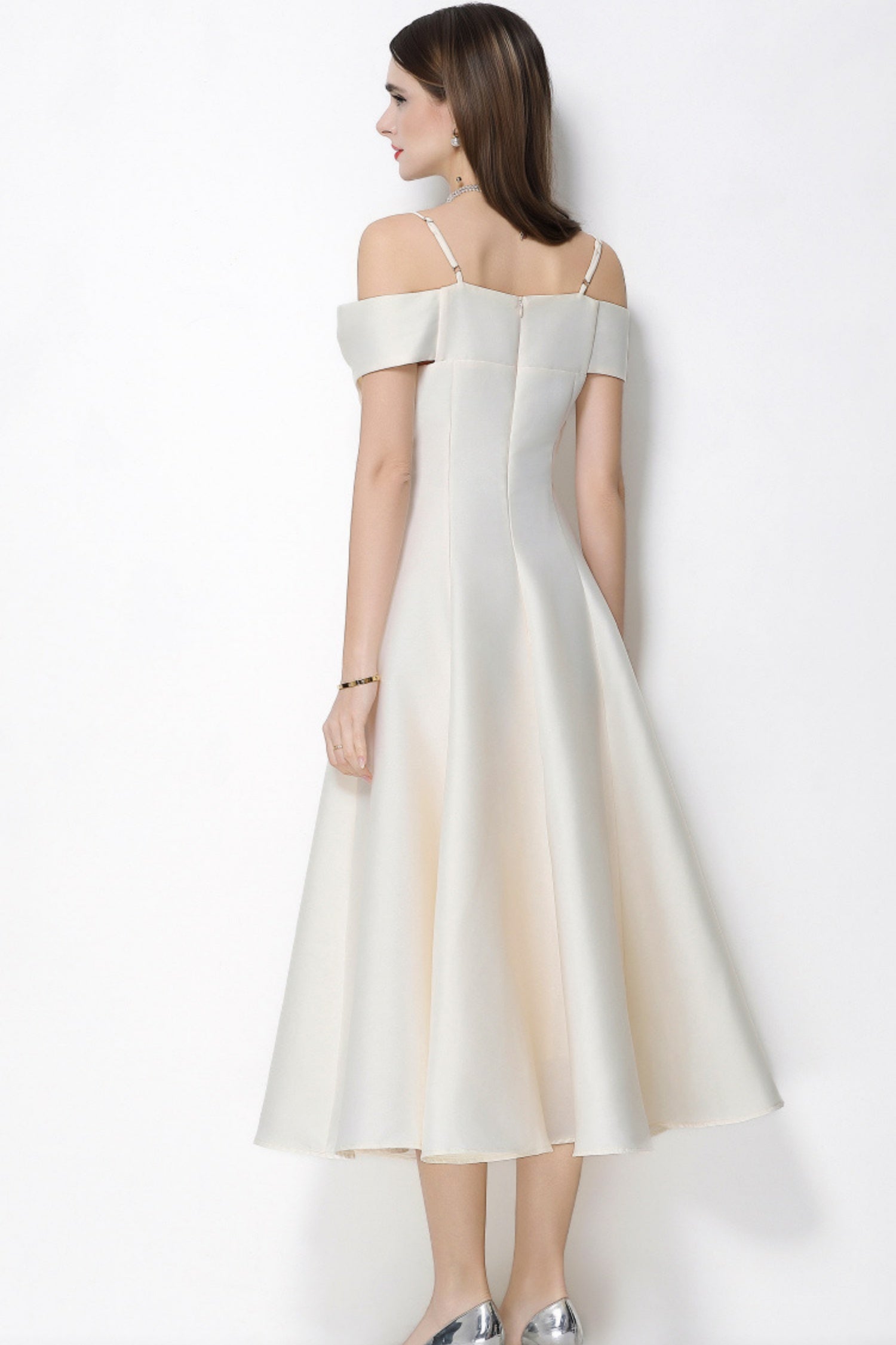 Clementine Apricot Bow Spaghetti Strap Midi Dress