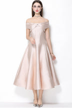 Clementine Milky Beige Bow Spaghetti Strap Midi Dress