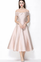 Clementine Milky Beige Bow Spaghetti Strap Midi Dress