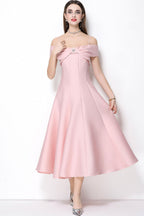 Clementine Pink Bow Spaghetti Strap Midi Dress