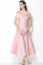 Clementine Pink Bow Spaghetti Strap Midi Dress