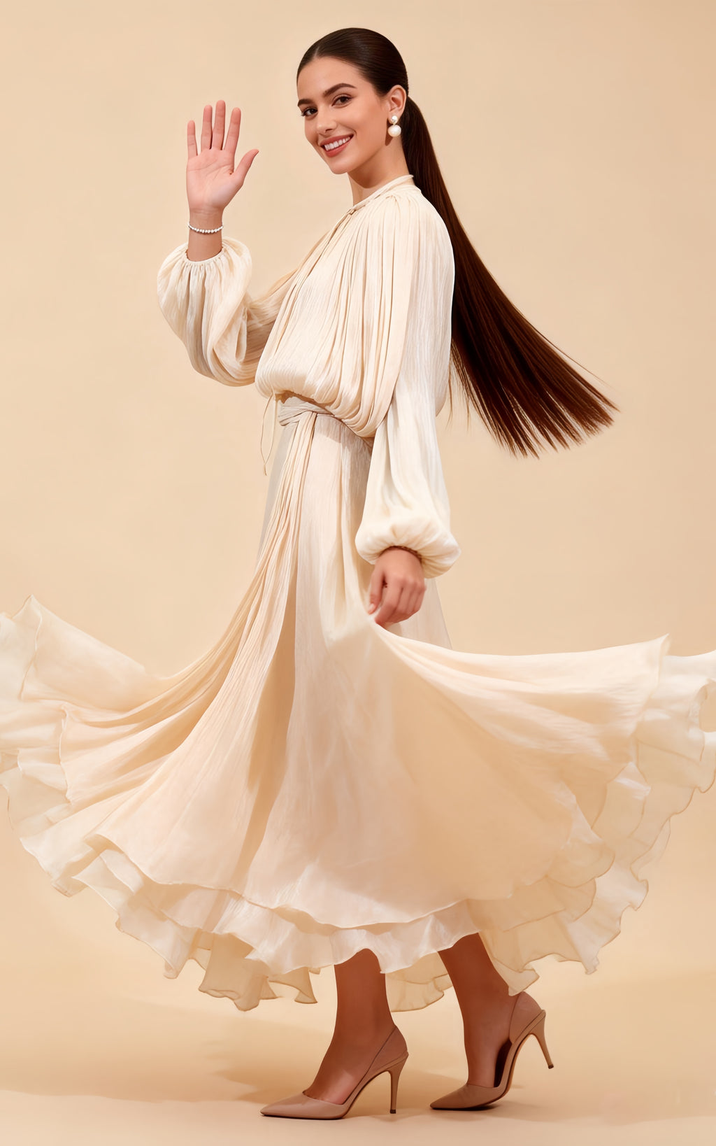 Cora Apricot Tie-Up Maxi Dress