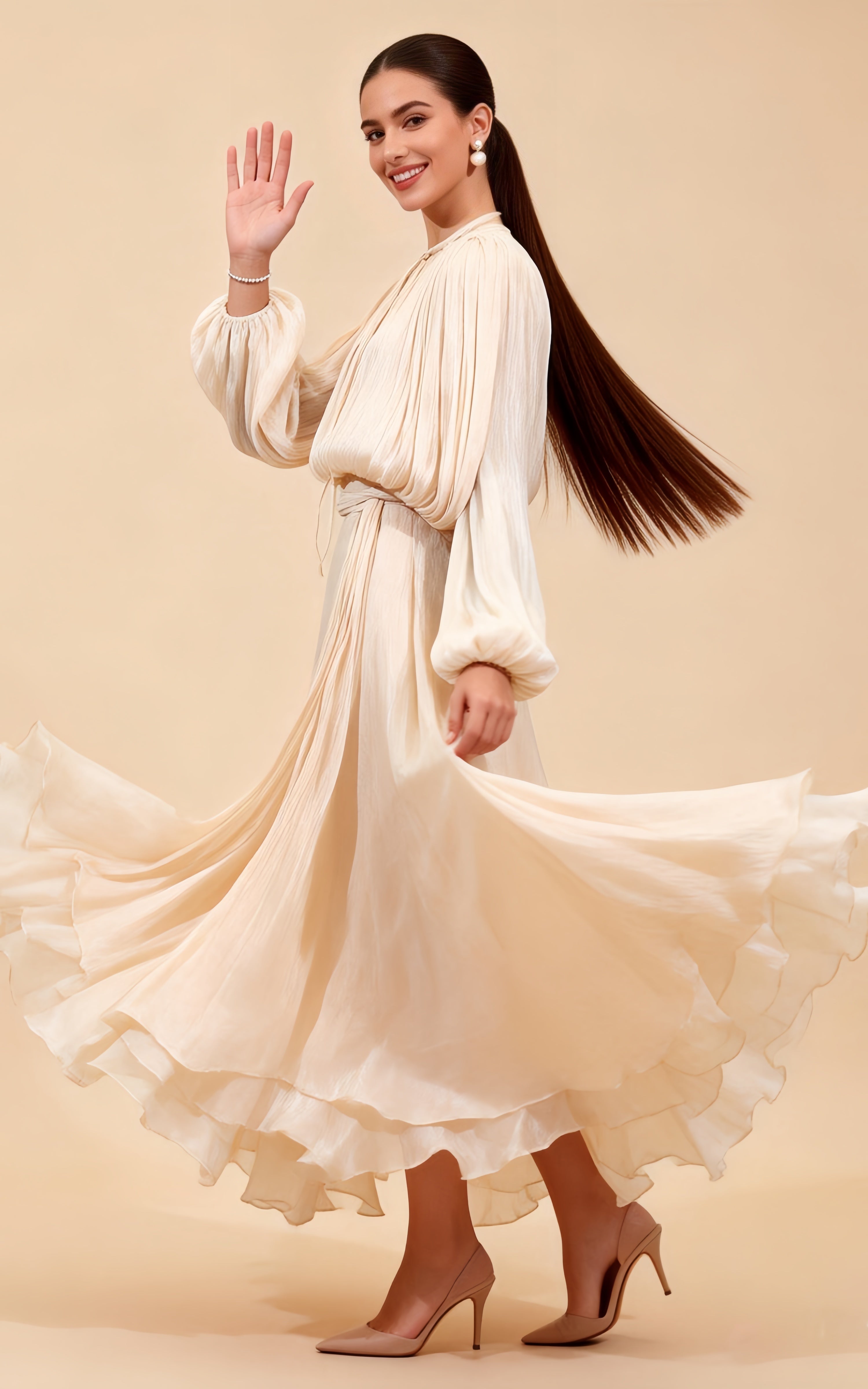 Cora Apricot Tie-Up Maxi Dress