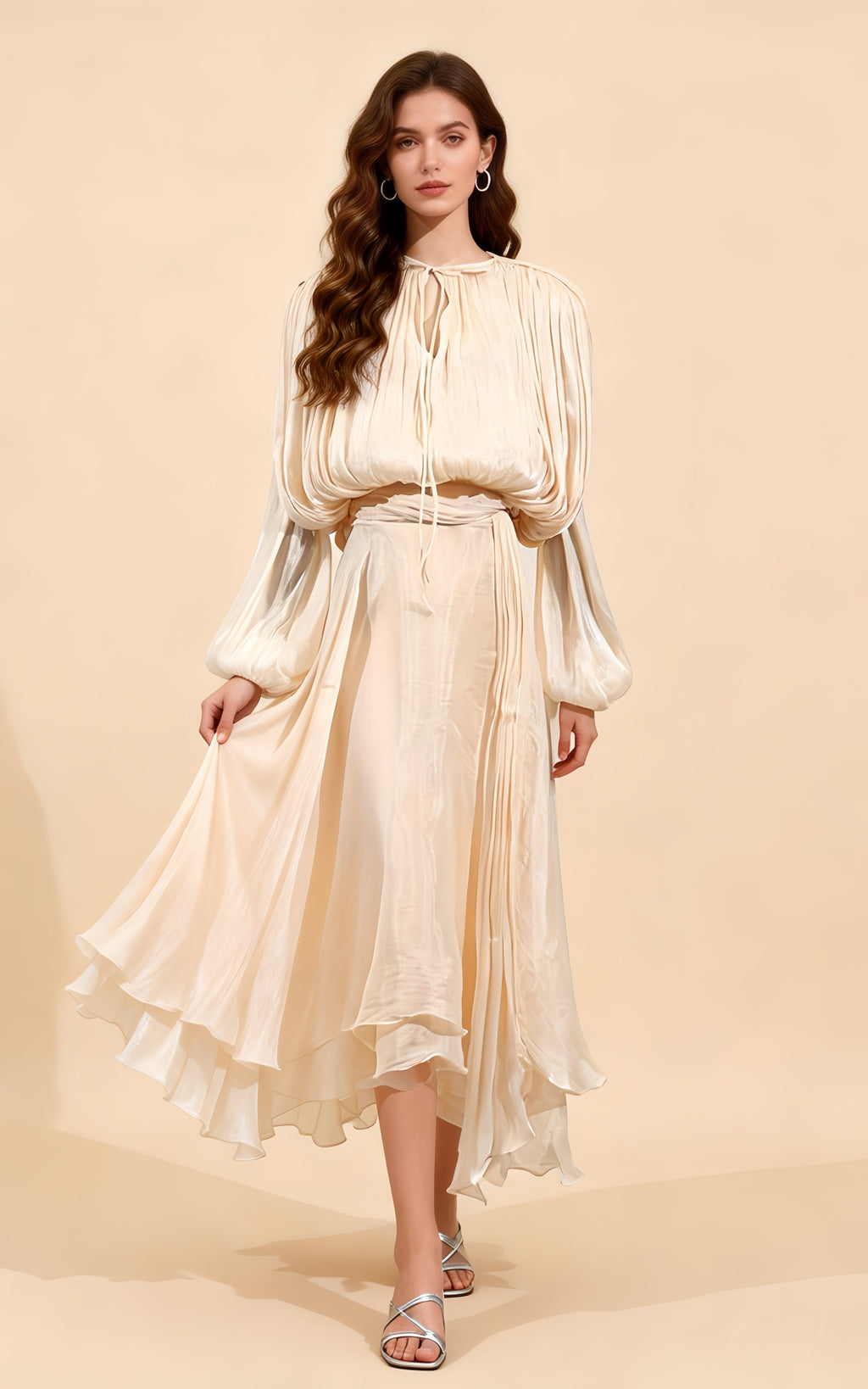 Cora Apricot Tie-Up Maxi Dress