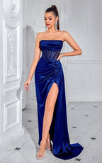 Corinne Blue Off Shoulder Evening Dress