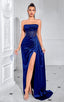 Corinne Blue Off Shoulder Evening Dress