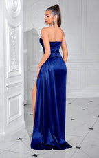 Corinne Blue Off Shoulder Evening Dress