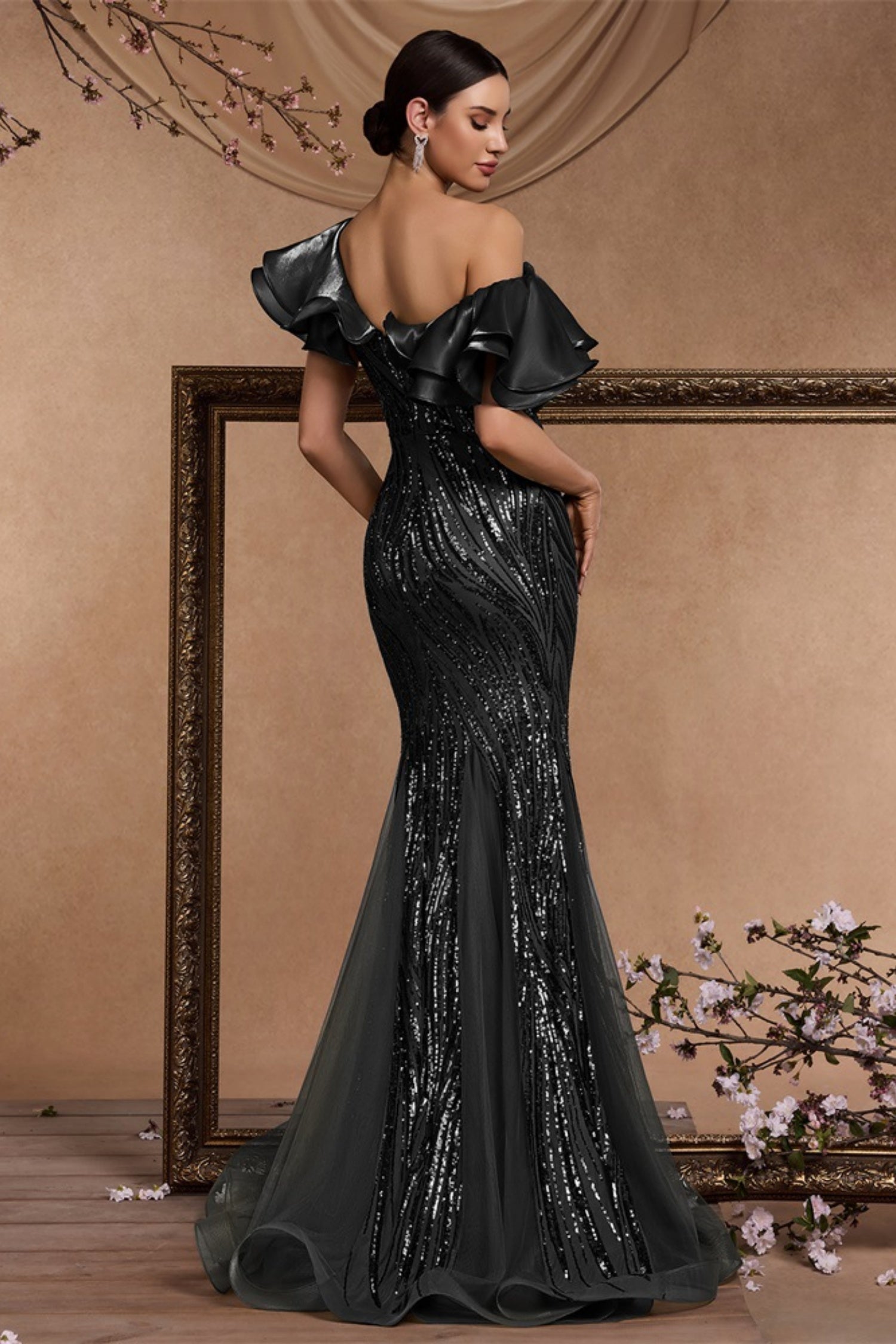 Cyrus Black Sequin Ruffled Sleeve Maxi Dress Secondary image