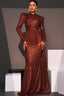 Dacia Sequin Long Sleeve Maxi Dress In Brown
