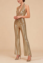 Dorian Gold Sequin Halter Jumpsuit