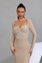 Edwin Apricot Beaded Bodycon Bandage Dress