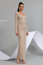 Edwin Apricot Beaded Bodycon Bandage Dress