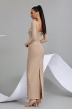 Edwin Apricot Beaded Bodycon Bandage Dress