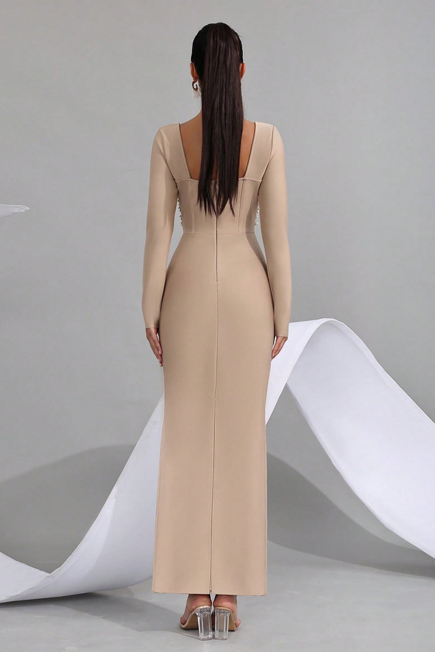 Edwin Apricot Beaded Bodycon Bandage Dress