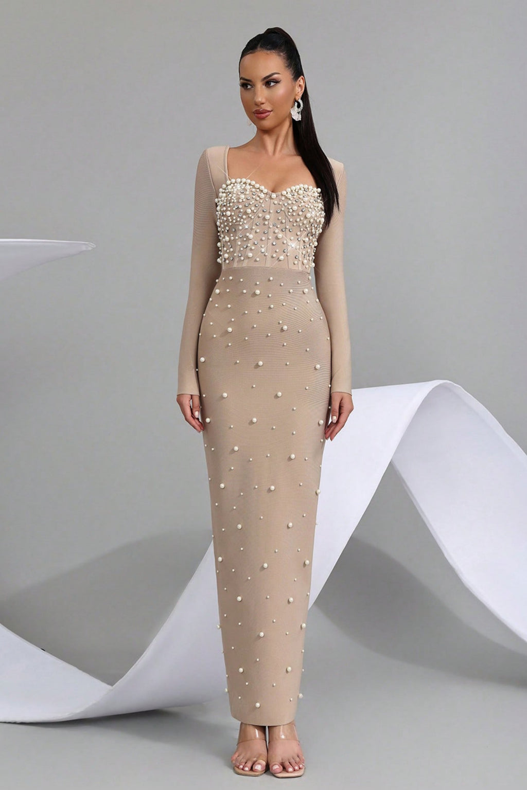 Edwin Apricot Beaded Bodycon Bandage Dress