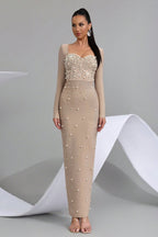 Edwin Apricot Beaded Bodycon Bandage Dress