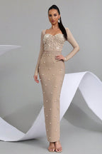 Edwin Apricot Beaded Bodycon Bandage Dress