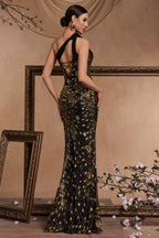 Elara Black One Shoulder Print Maxi Dress