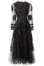 Eliana Embroidered Sequin Mesh Maxi Dress In Black