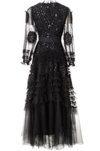 Eliana Embroidered Sequin Mesh Maxi Dress In Black