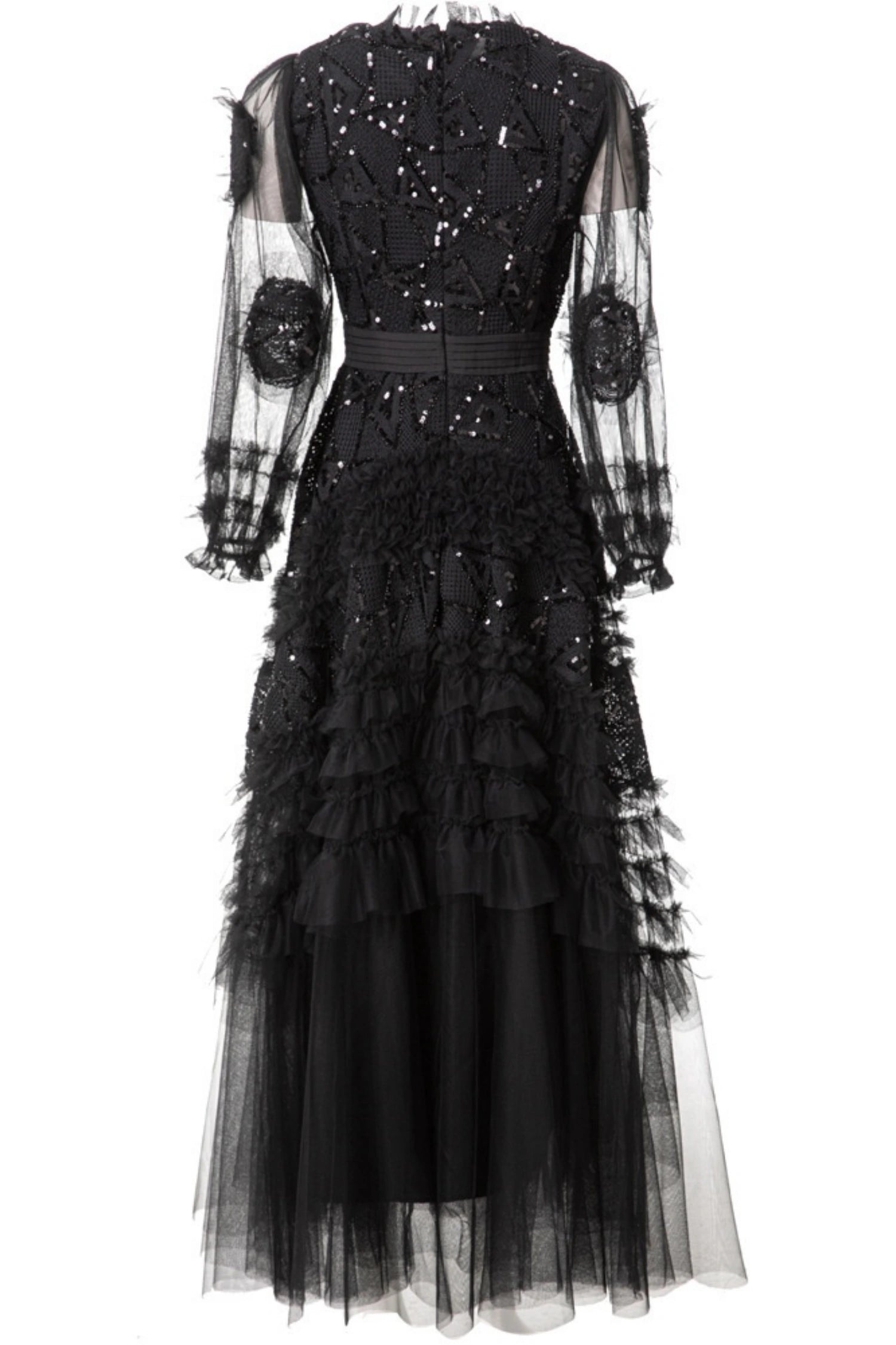 Eliana Embroidered Sequin Mesh Maxi Dress In Black