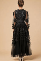 Eliana Embroidered Sequin Mesh Maxi Dress In Black