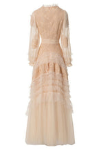 Eliana Embroidered Sequin Mesh Maxi Dress In Apricot