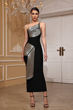 Eliza Black Tassel One Shoulder Bandage Maxi Dress