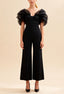 Eloise Black organza off-the-shoulder bandage jumpsuit