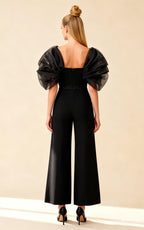 Eloise Black organza off-the-shoulder bandage jumpsuit