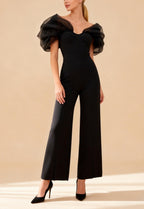 Eloise Black organza off-the-shoulder bandage jumpsuit