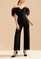 Eloise Black organza off-the-shoulder bandage jumpsuit