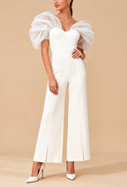 Eloise White organza off-the-shoulder bandage jumpsuit