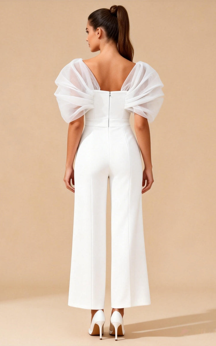 Eloise White organza off-the-shoulder bandage jumpsuit Secondary image