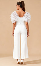 Eloise White organza off-the-shoulder bandage jumpsuit