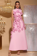 Elton Pink 3D Floral A-Line Maxi Dress