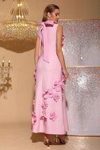 Elton Pink 3D Floral A-Line Maxi Dress