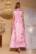 Elton Pink 3D Floral A-Line Maxi Dress