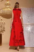 Elton Red 3D Floral A-Line Maxi Dress