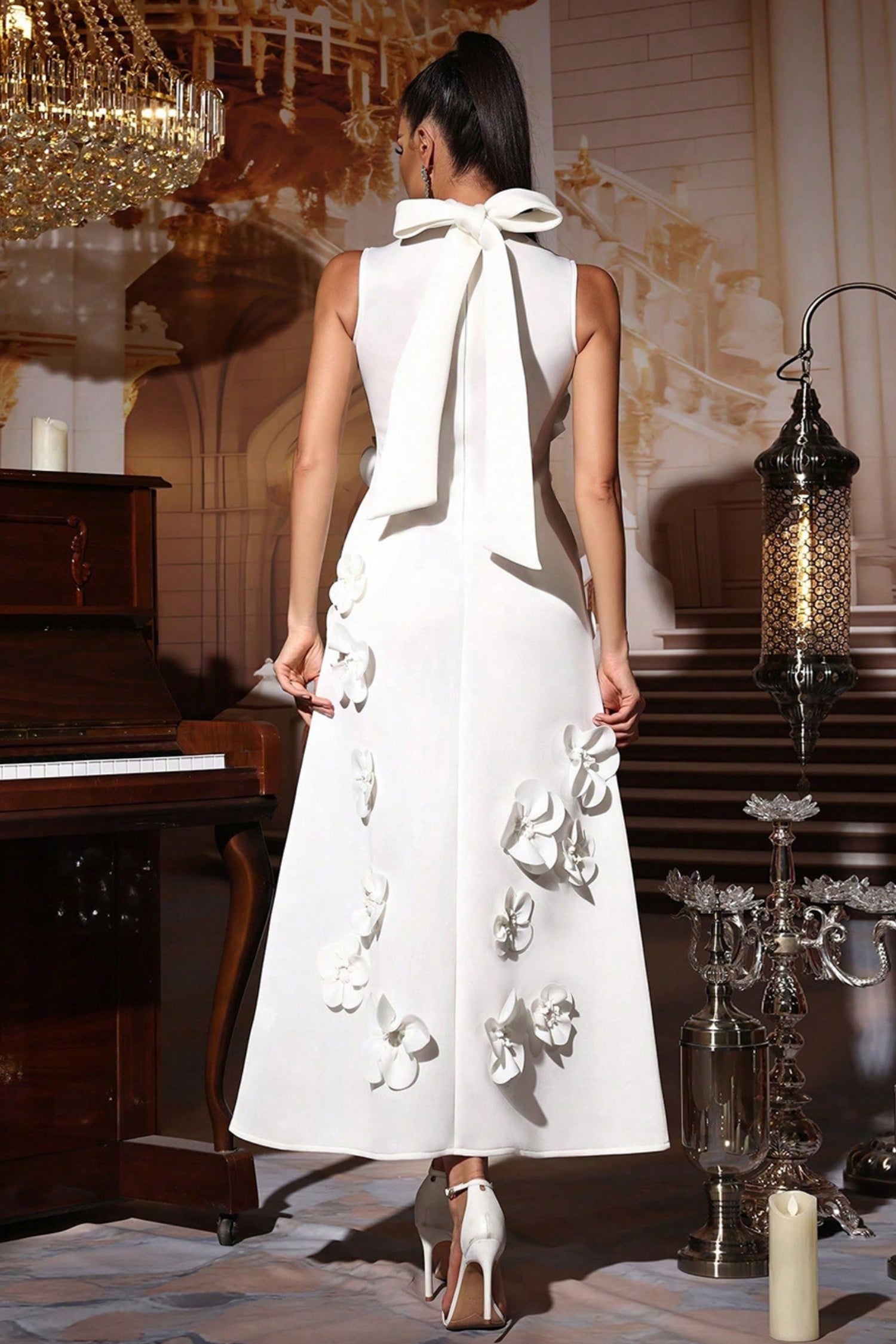 Elton White 3D Floral A-Line Maxi Dress Secondary image