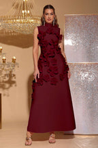 Elton Wine 3D Floral A-Line Maxi Dress