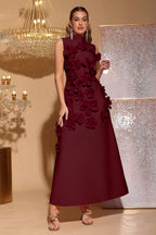 Elton Wine 3D Floral A-Line Maxi Dress
