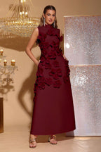 Elton Wine 3D Floral A-Line Maxi Dress