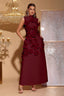 Elton Wine 3D Floral A-Line Maxi Dress