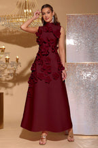 Elton Wine 3D Floral A-Line Maxi Dress