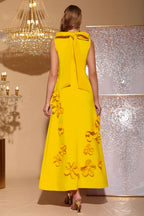 Elton Yellow 3D Floral A-Line Maxi Dress