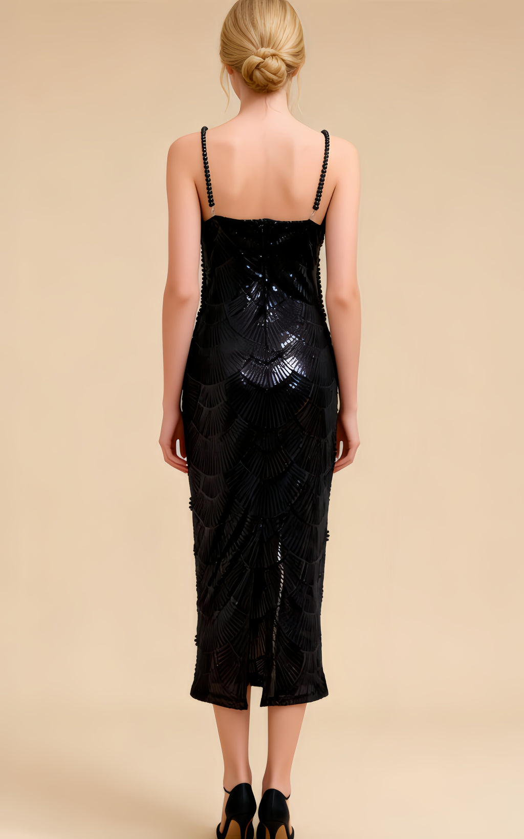 Ember Black Sequin Pearl Maxi Dress