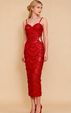 Ember Red Sequin Pearl Maxi Dress