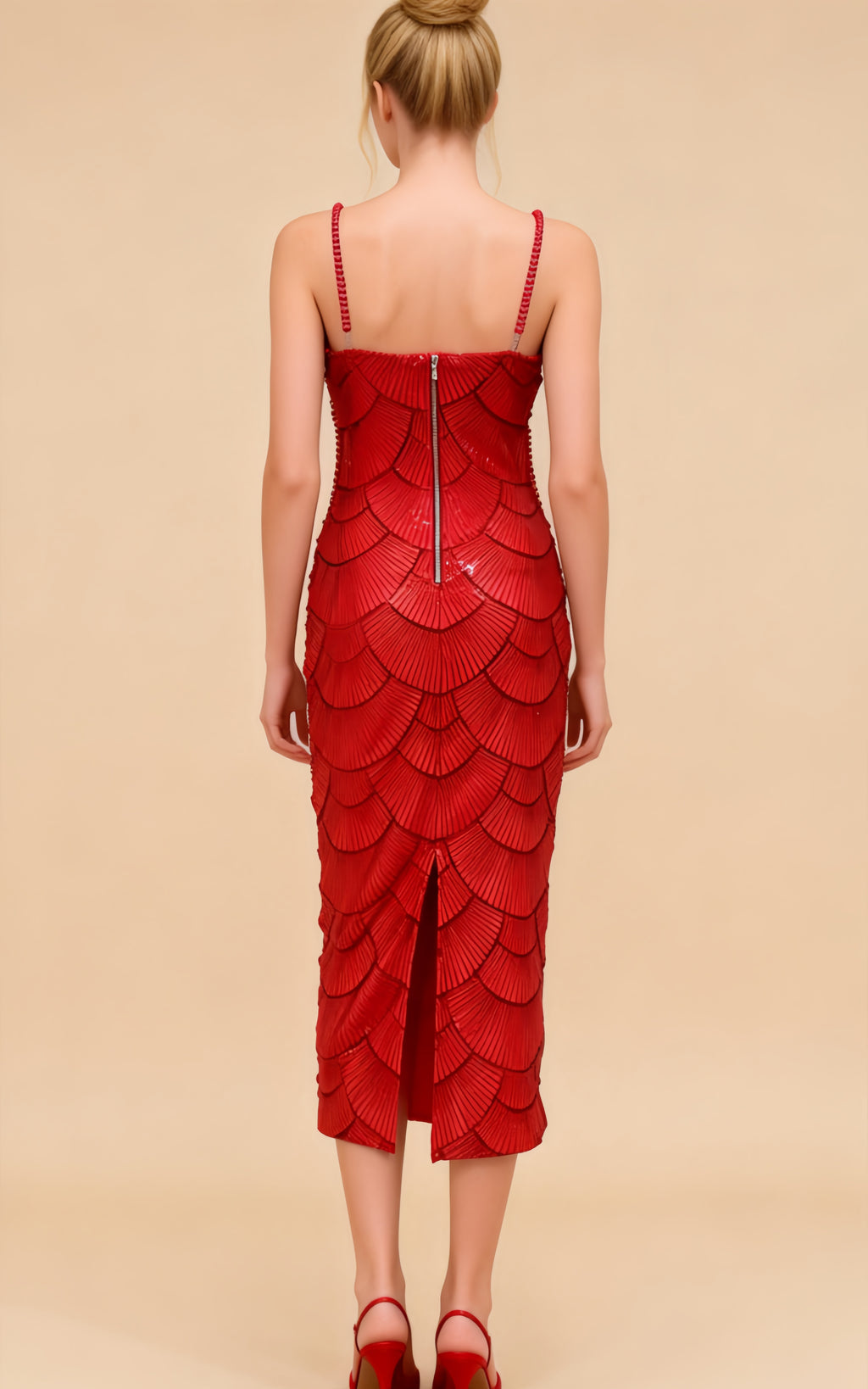 Ember Red Sequin Pearl Maxi Dress