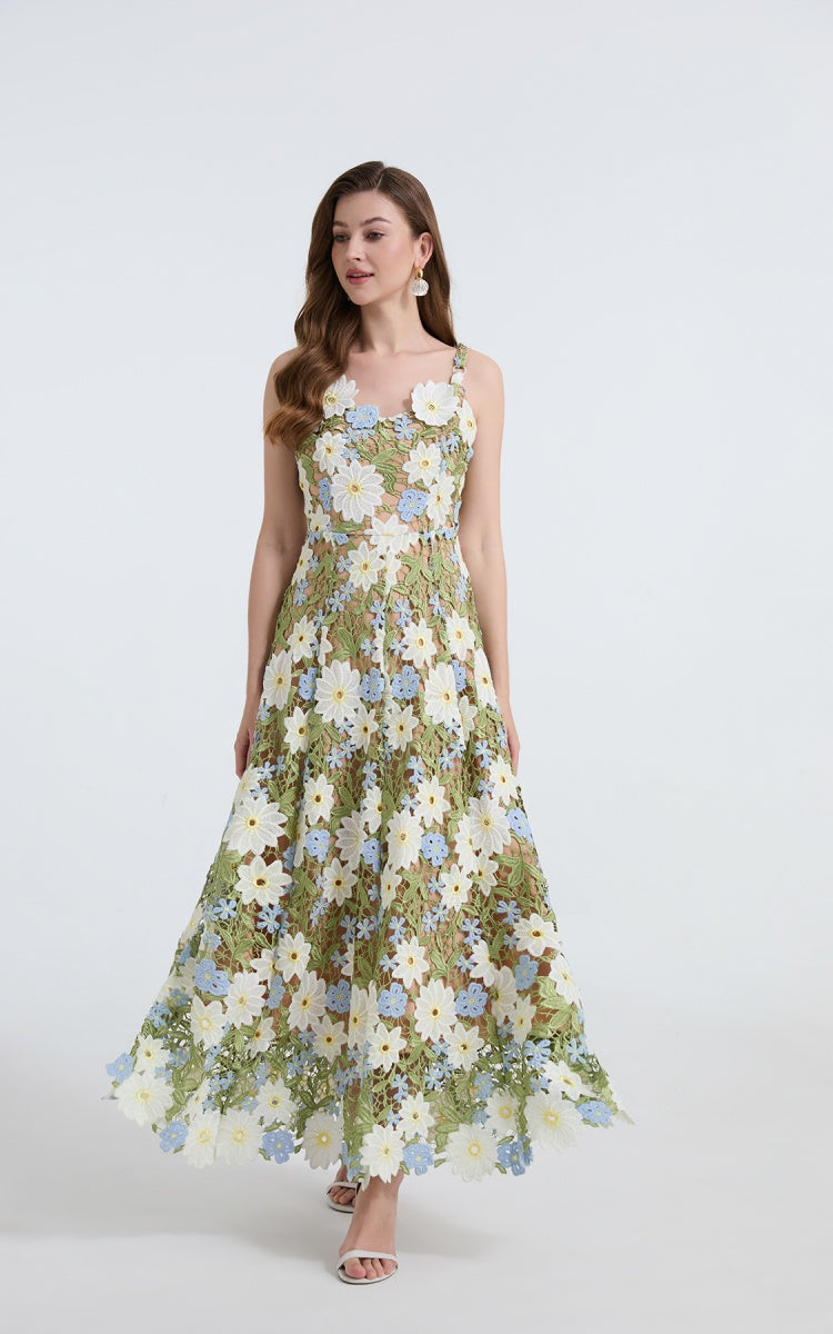 Emma Green Lace Embroidered Cutout Maxi Dress